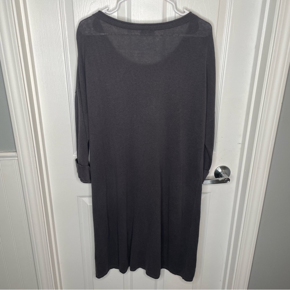 Garnet Hill Essential Scoop-Neck Sweater Dress Linen Organic Cotton Dark Gray L - Picture 2 of 13